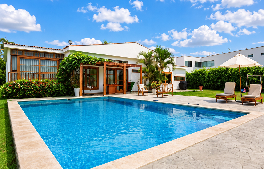 Piscina privada y área exterior