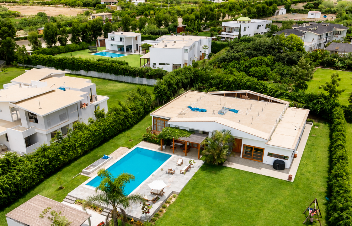 Vista aérea de la casa de campo