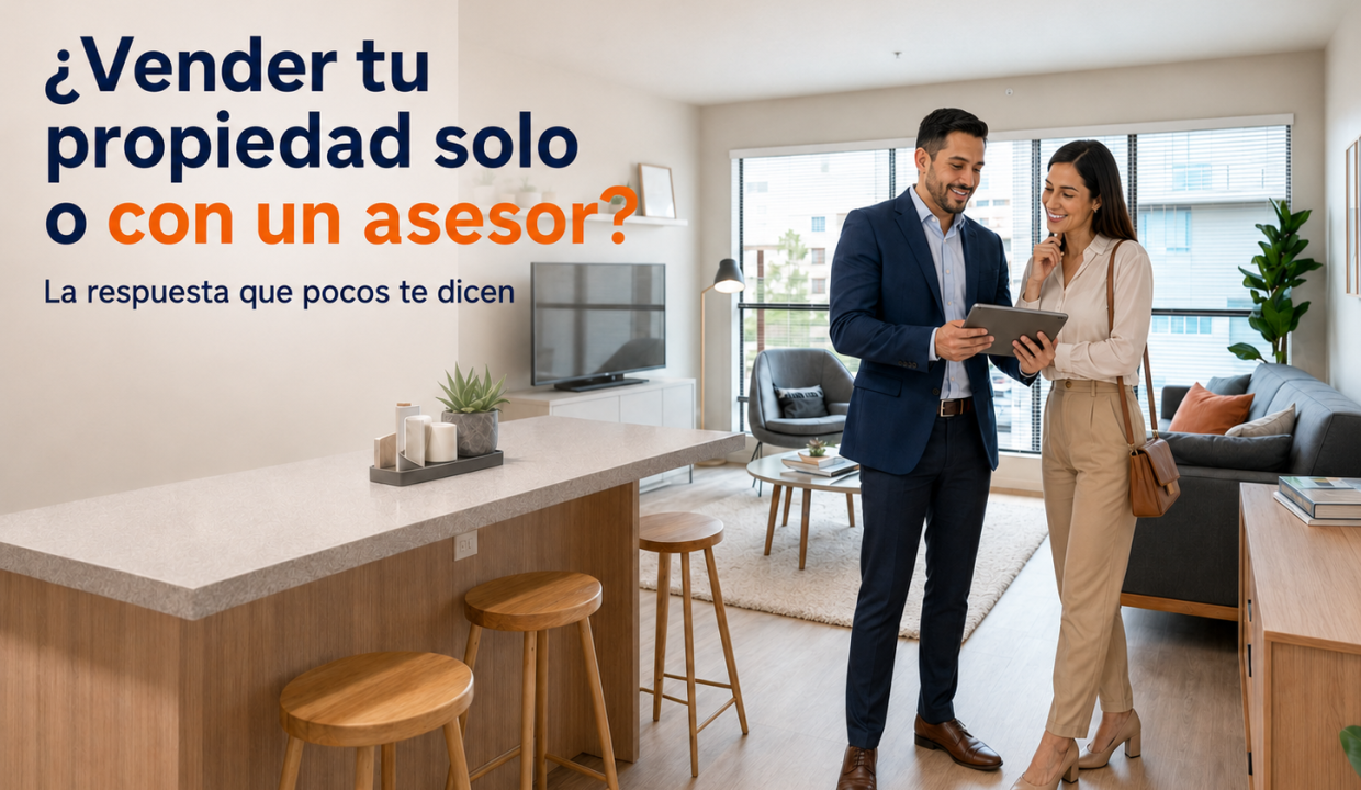 Propietario evaluando vender su propiedad con un asesor inmobiliario